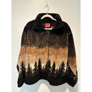 Black Mountain Starry Brown Wolf Ultra Plush Fleece Wolves Jacket Size L